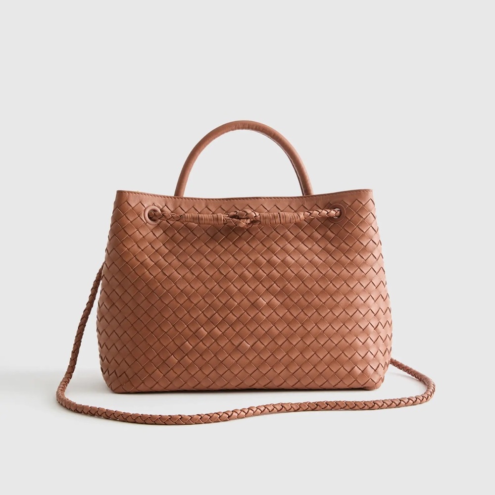 Quince Woven Leather Tote in Cognac Brown